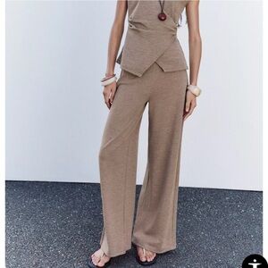 Zara Elegant Tan Wide-Leg Women's Pants